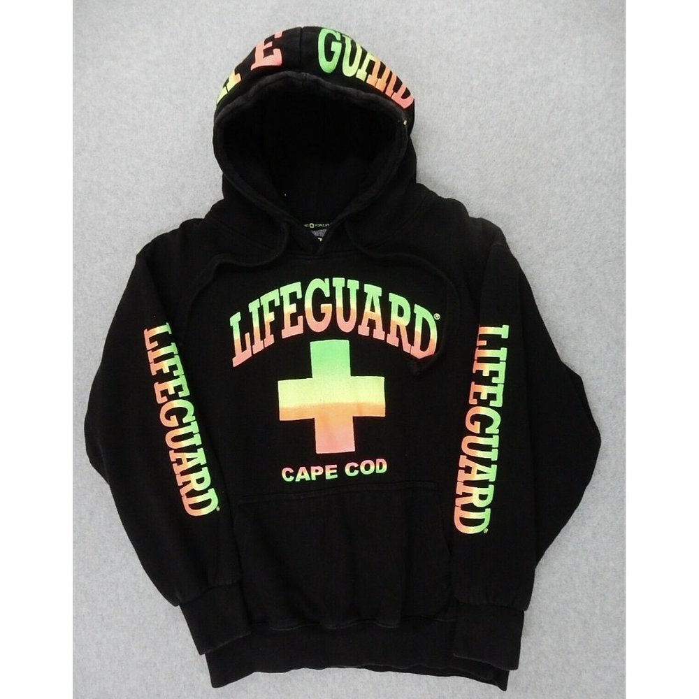 Cape Cod Lifeguard Beach Hoodie Sweatshirt‎ (Adult Medium) Black - Neon